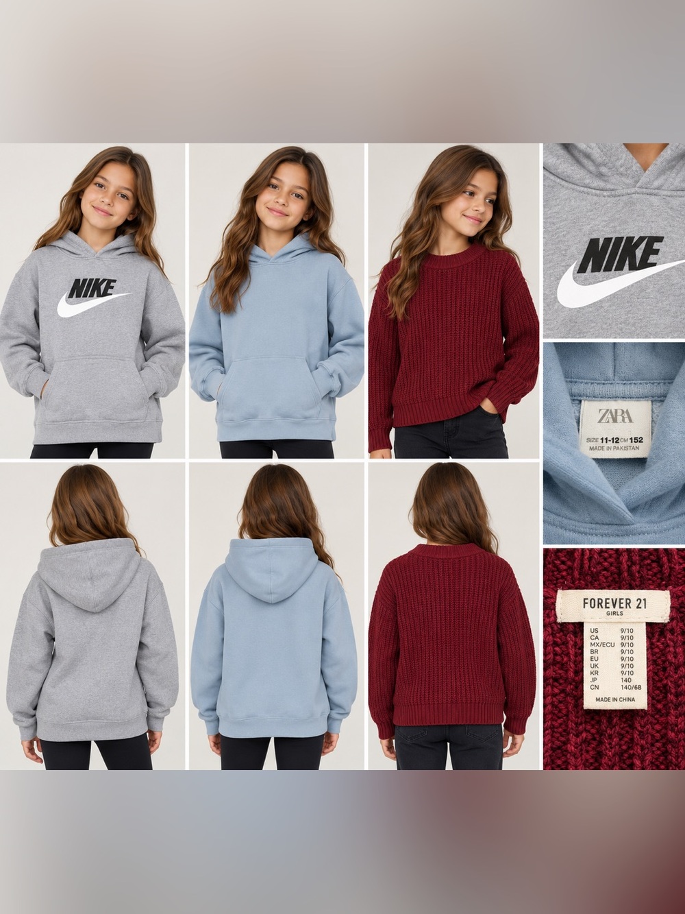 Forever 21, Nike, Zara Girls 3-Pack Hoodies & Sweater